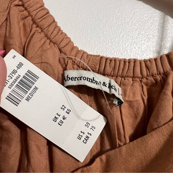 NWT Abercrombie & Fitch Linen Blend Tie-Strap Trapeze Mini Dress - Picture 5 of 5